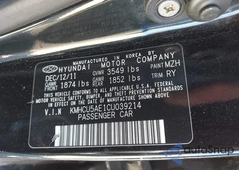 2012 Hyundai Accent Gls from USA, damaged, VIN KMHCU5AE1CU039214